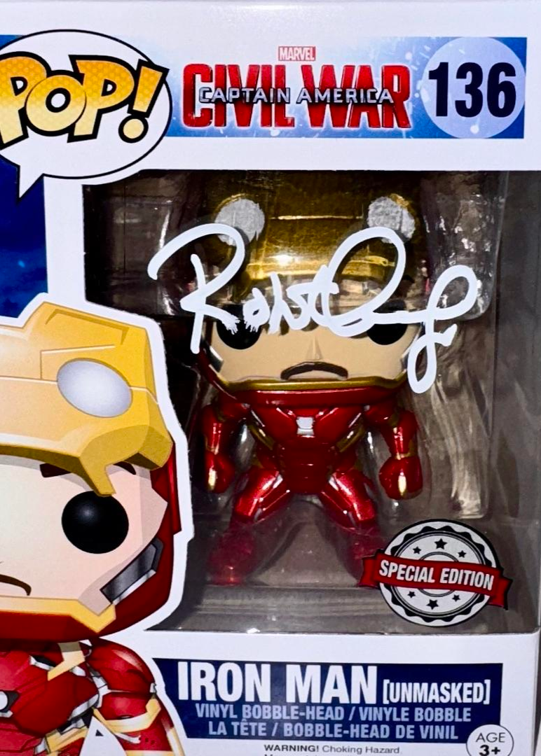 Robert Downey Jr. Signed Funko Pop #136 Iron Man (Avengers Civil War) - Beckett COA